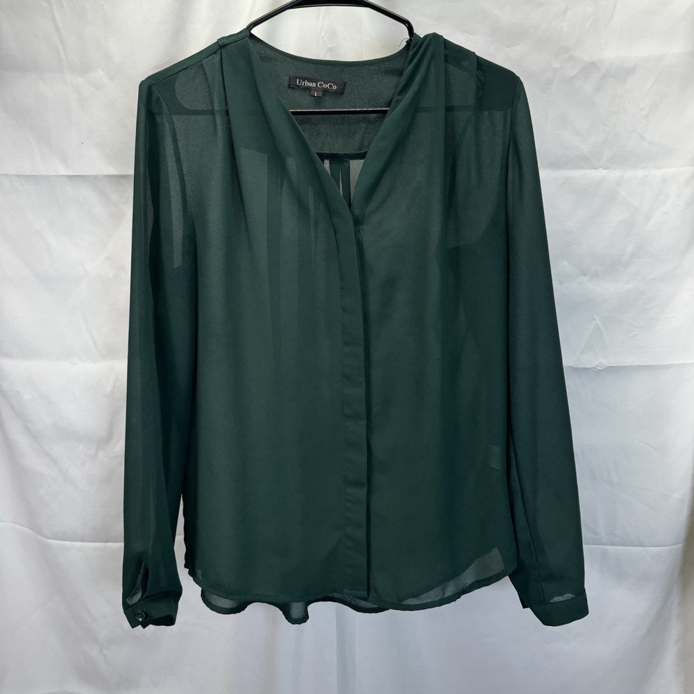 Urban Coco Forest Green Long Sleeve Sheer Blouse‎ Size Large